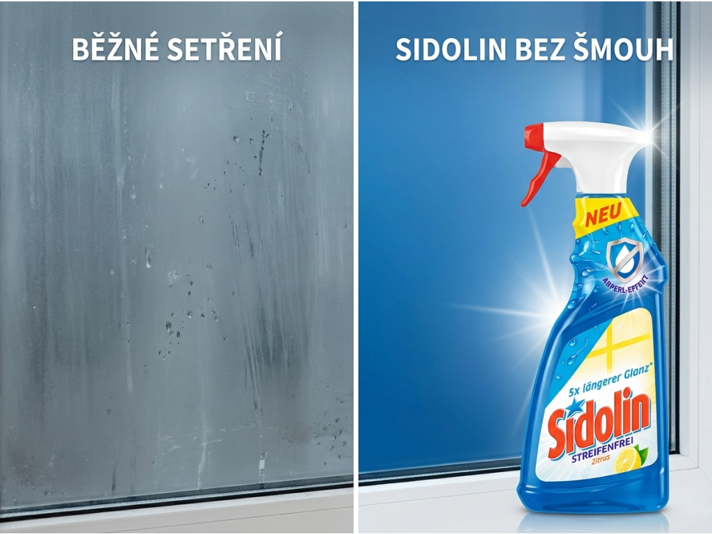 Srovnání čištění skla se Sidolinem