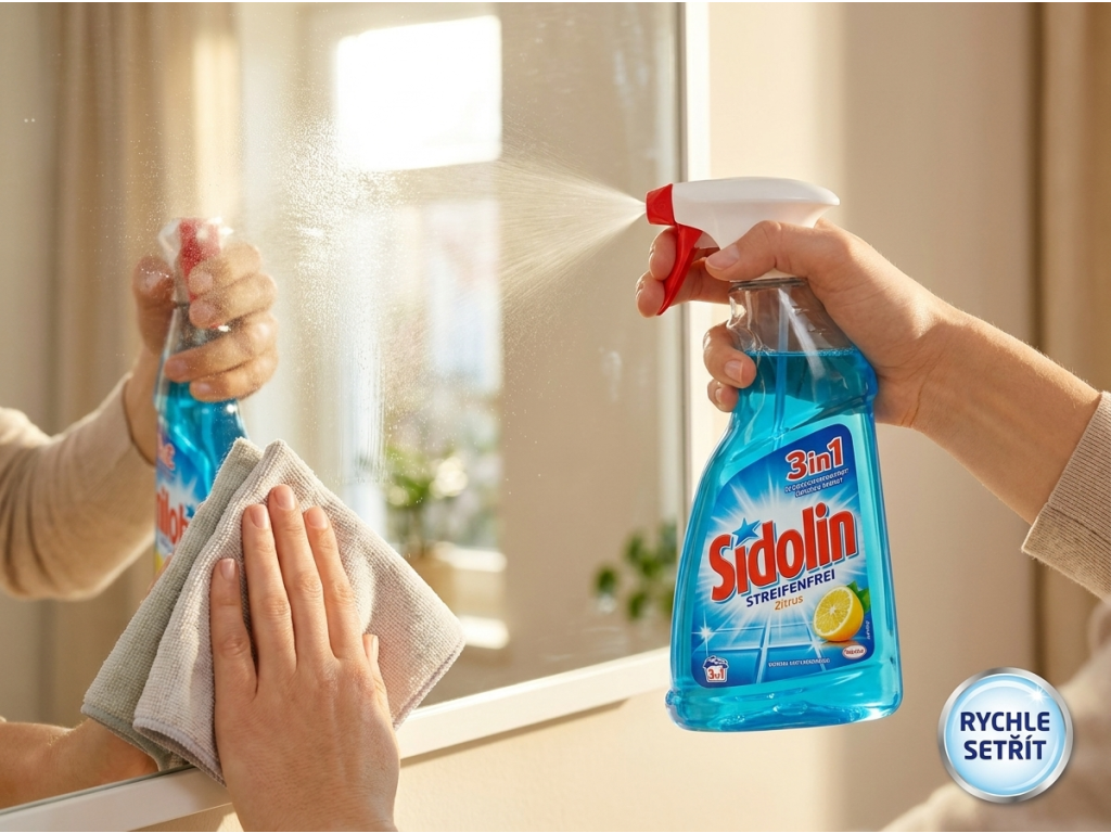 Použití čističe Sidolin na skle