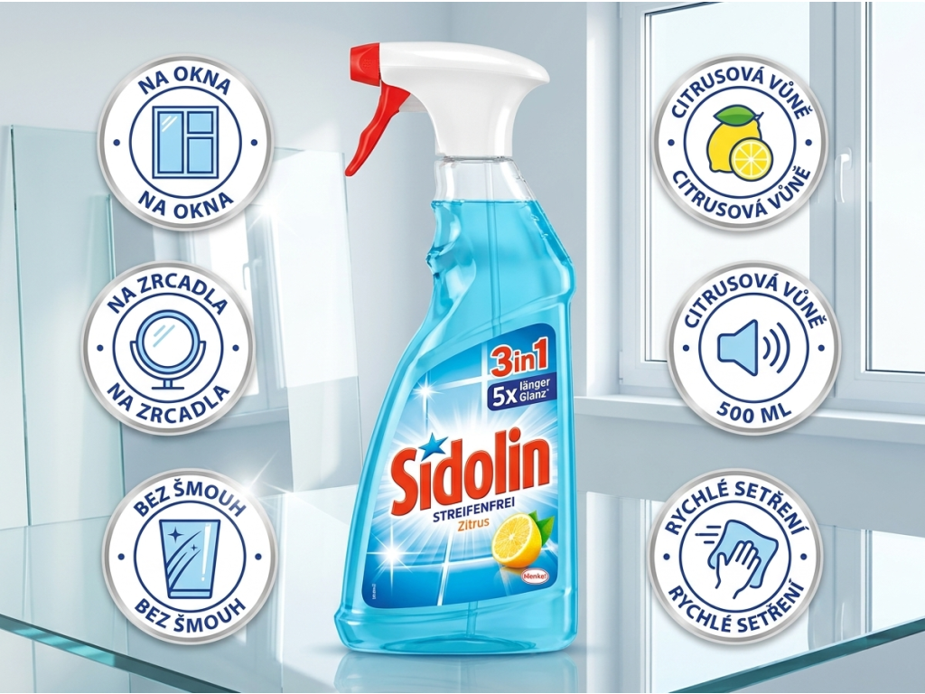 Sidolin čistič skla - přehled výhod