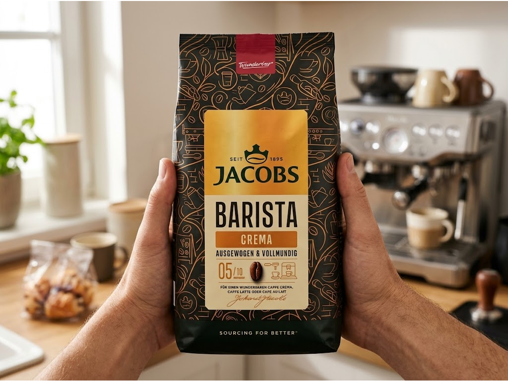 Jacobs Barista Caffe Crema balení v ruce