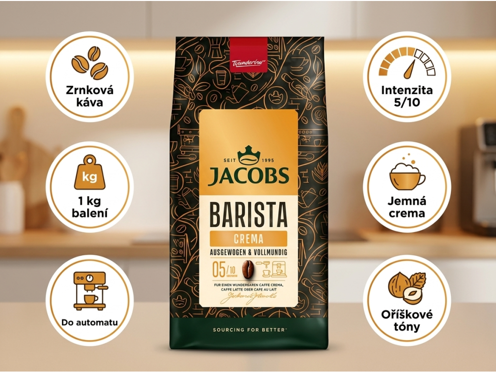 Jacobs Barista Caffe Crema - benefity zrnkové kávy