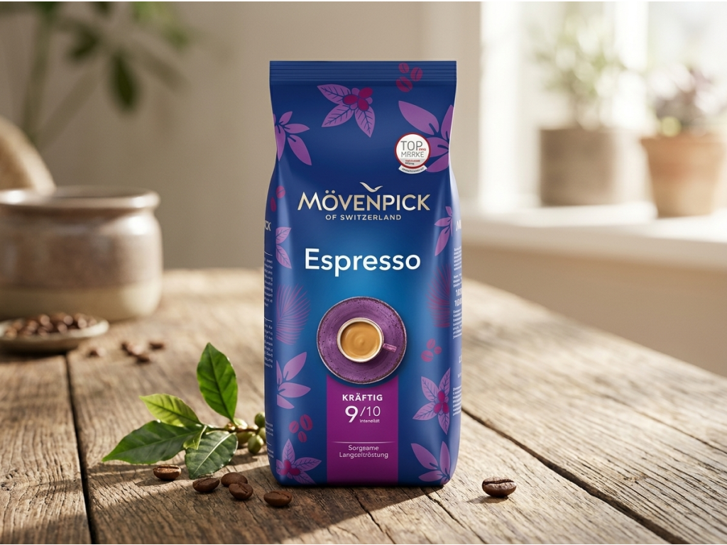 Mövenpick Espresso zrnková káva v kávovém prostředí