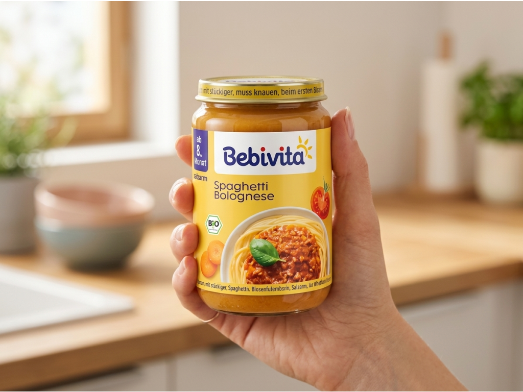 Bebivita 8+ Boloňské špagety 220g - sklenička v ruce