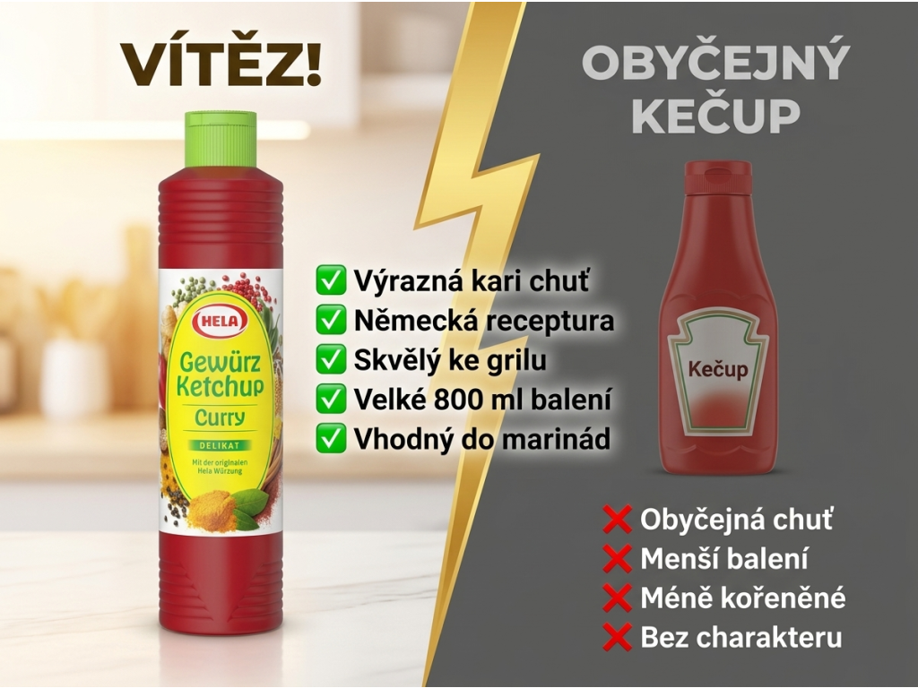 Hela kari kořeněný kečup Delikát 800 ml - srovnání