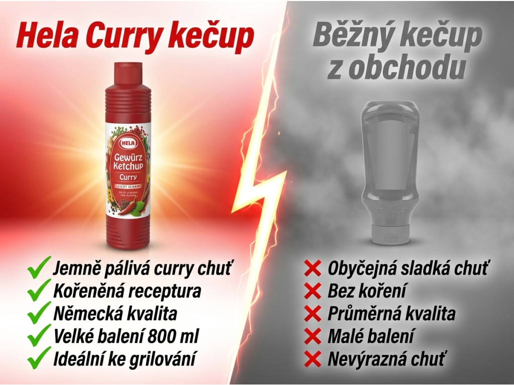 Hela Curry kečup vs. běžný kečup