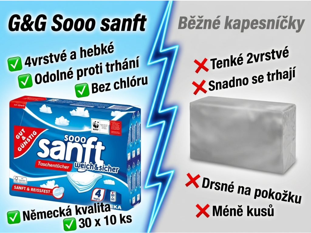 G&G extra jemné kapesníčky - srovnání s běžnými kapesníčky