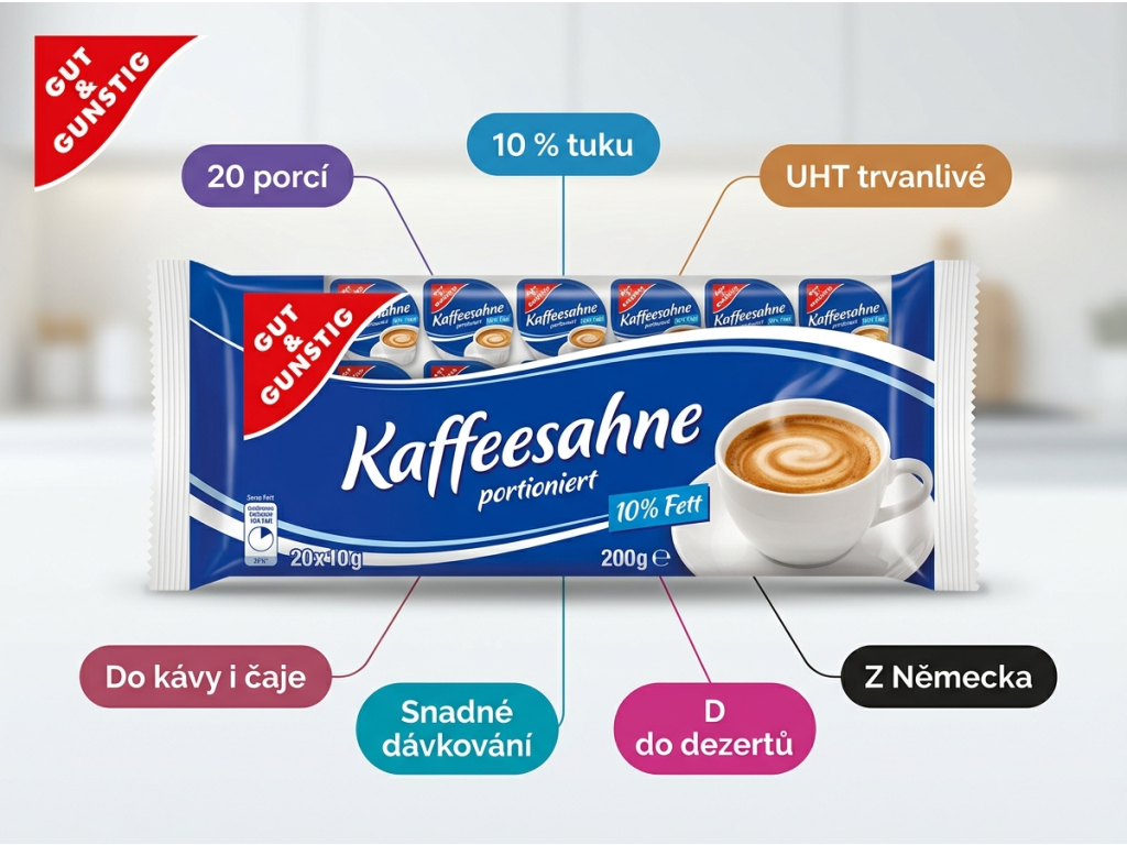 G&G Smetany do kávy 10% tuku 20 x 10g - infografika výhod