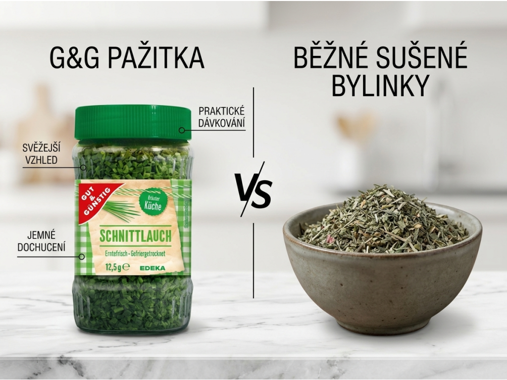 Srovnání G&G mrazem sušené pažitky
