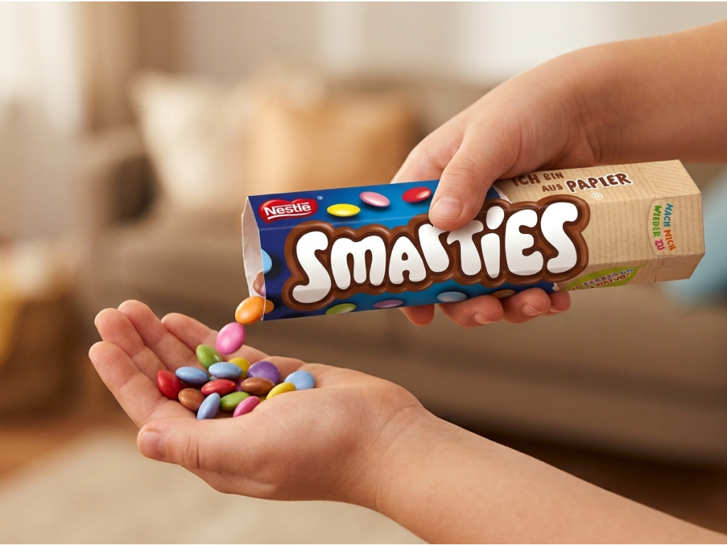 Barevné Smarties lentilky sypané do dlaně