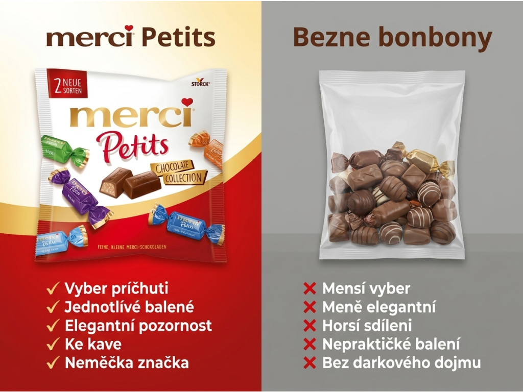 Srovnání merci Petits s běžnými bonbony
