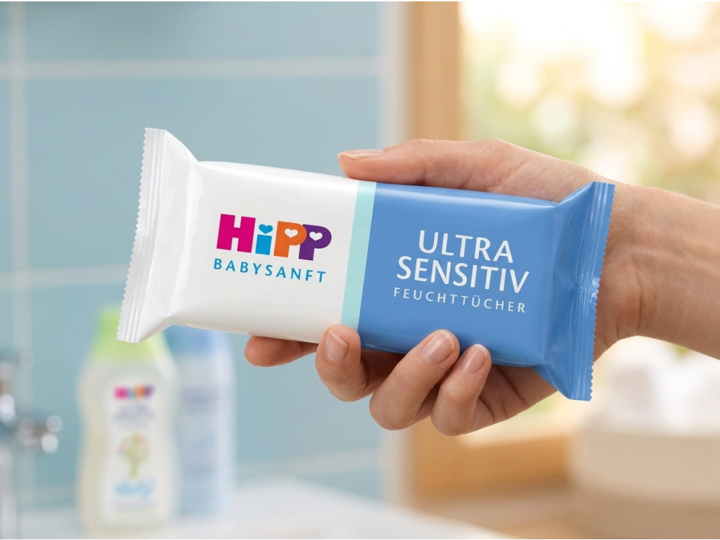 HiPP Babysanft Ultra Sensitiv ubrousky v ruce