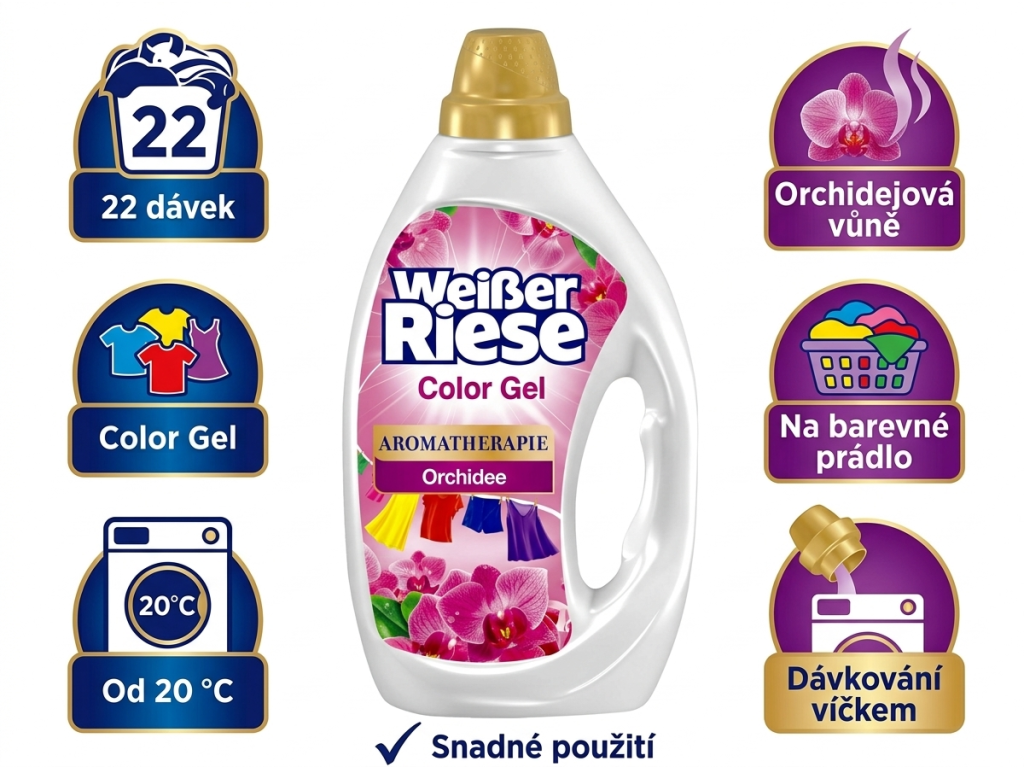 Weisser Riese Color Gel Orchidee - infografika benefitů