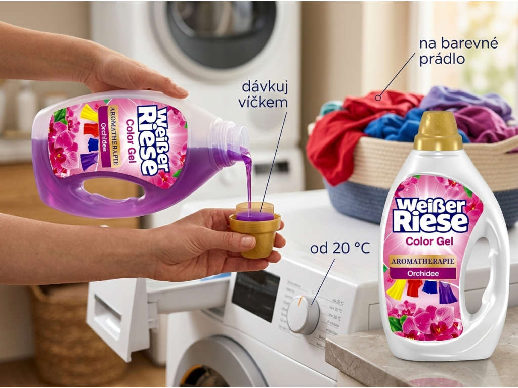 Dávkování pracího gelu Weisser Riese Color Gel