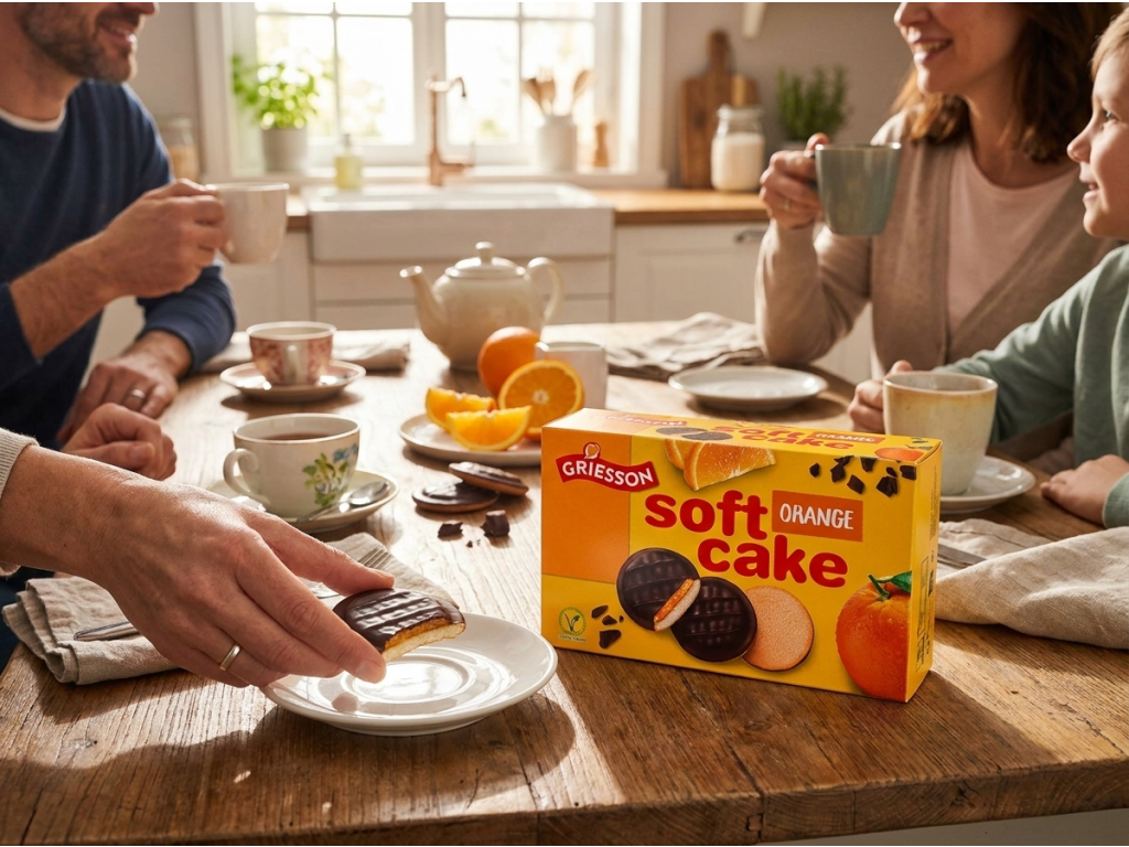Podávání piškotů Griesson Soft Cake Orange