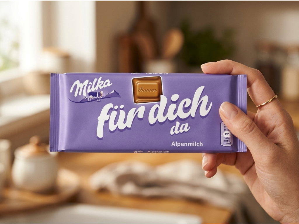 Milka čokoláda mléčná 90 g v ruce