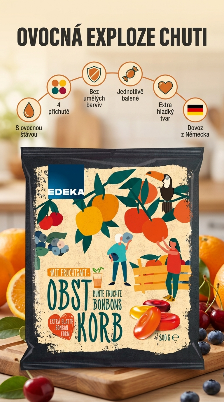 Edeka Pestré ovocné bonbony - mobilní infografika
