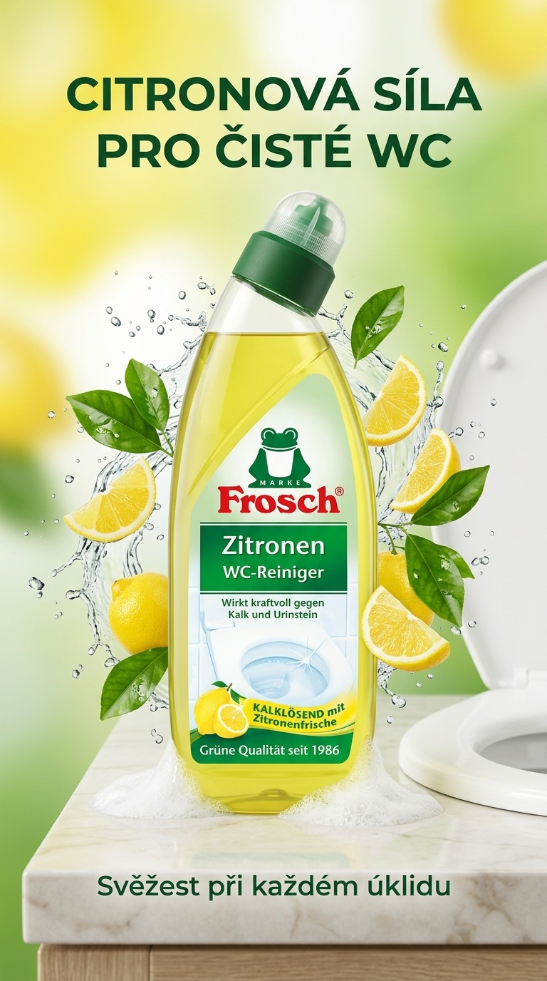 Frosch WC čistič citrón v koupelnovém lifestyle aranžmá