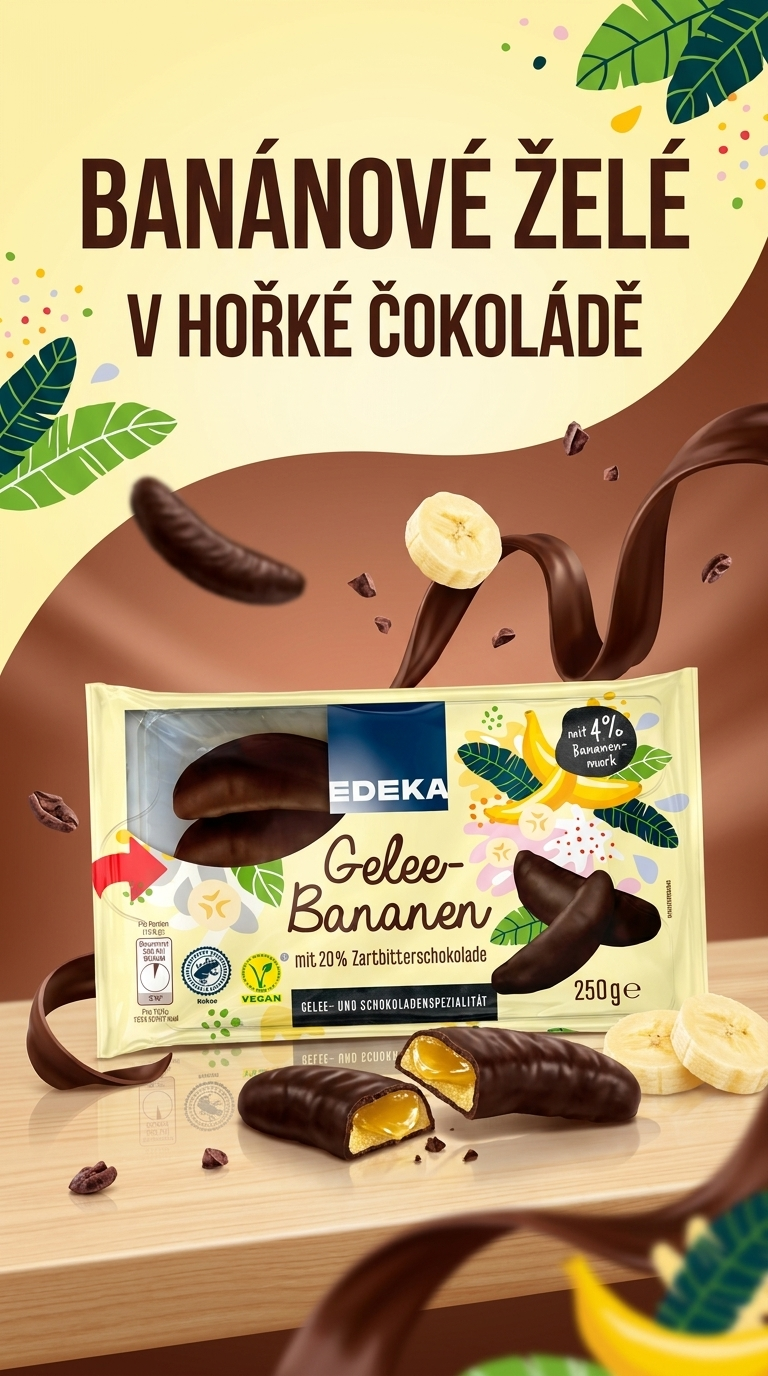 Edeka Banánky v želé obalované v hořké čokoládě 250g - lifestyle poster