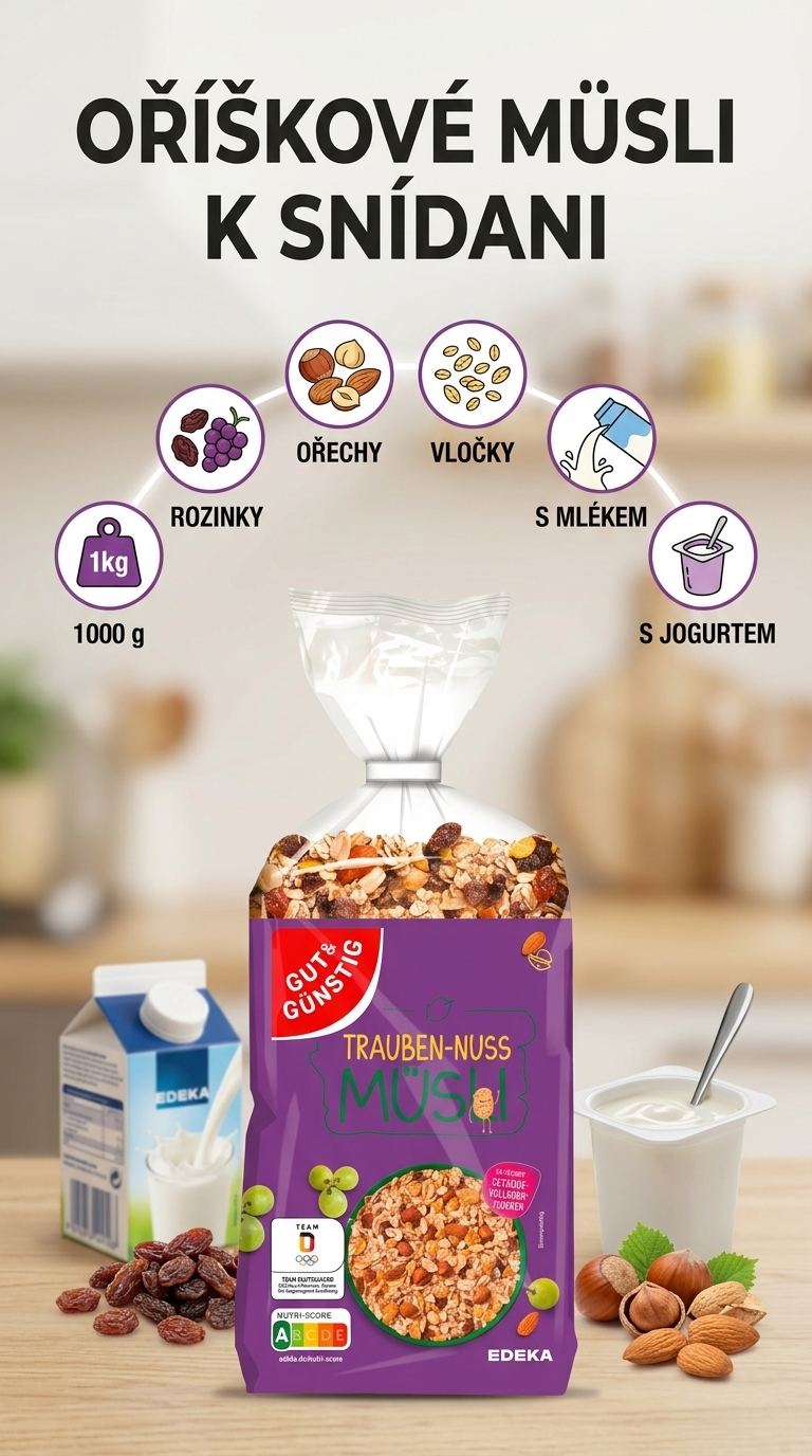G&G oříškové müsli s rozinkami - mobilní infografika