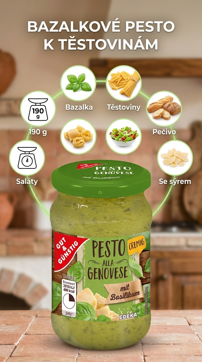 G&G bazalkové pesto - mobilní infografika