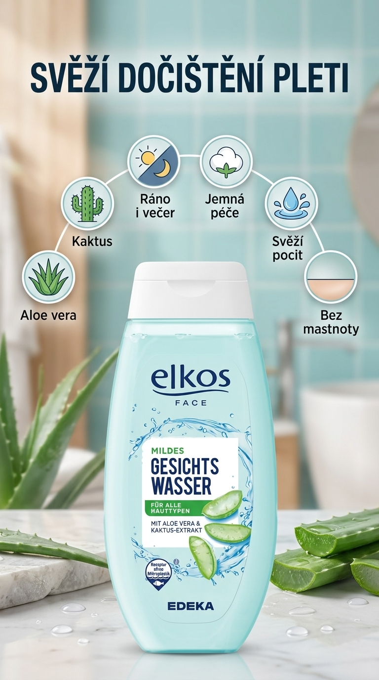 Elkos pleťová voda s aloe vera a kaktusem - mobilní infografika