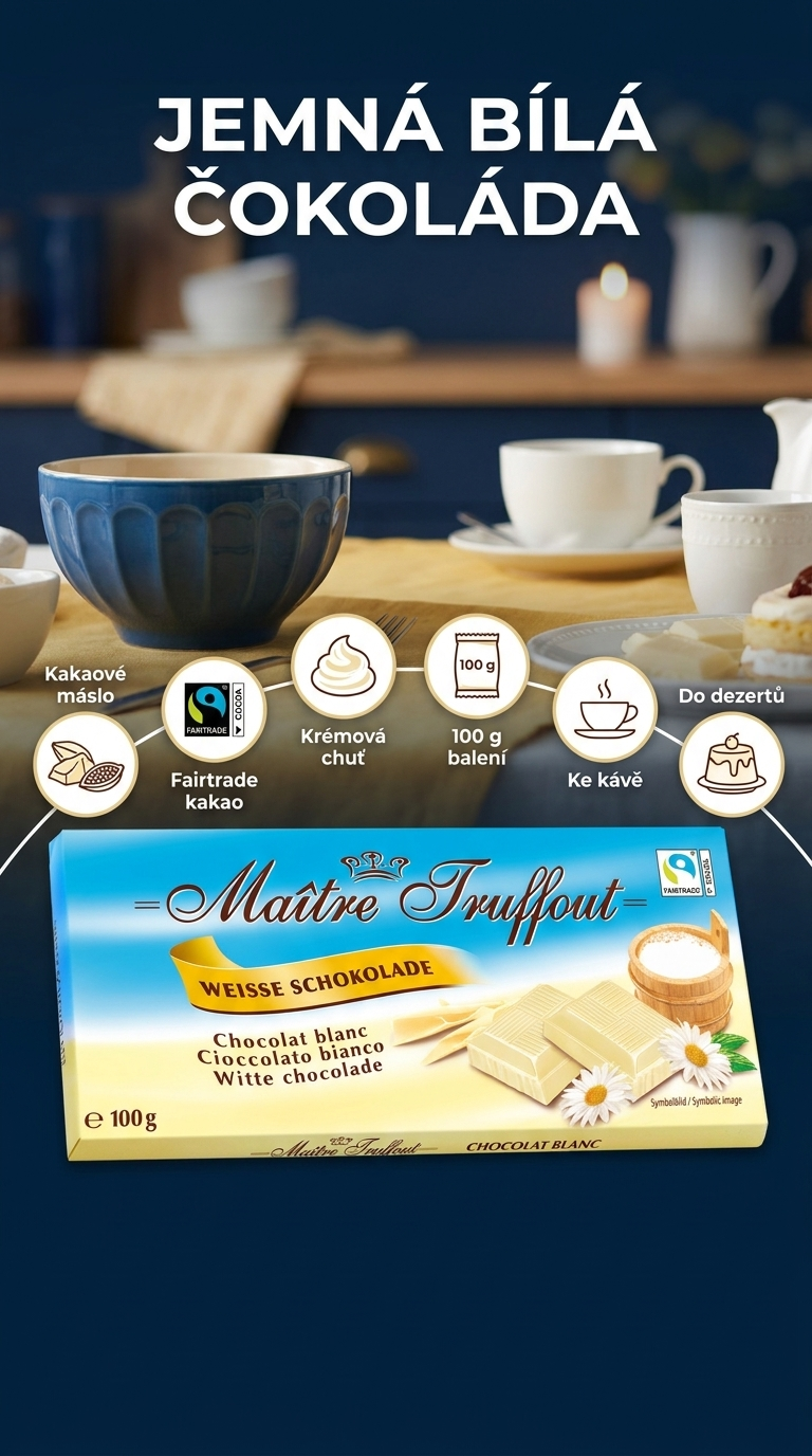 Maitre Truffout bílá čokoláda - mobilní infografika