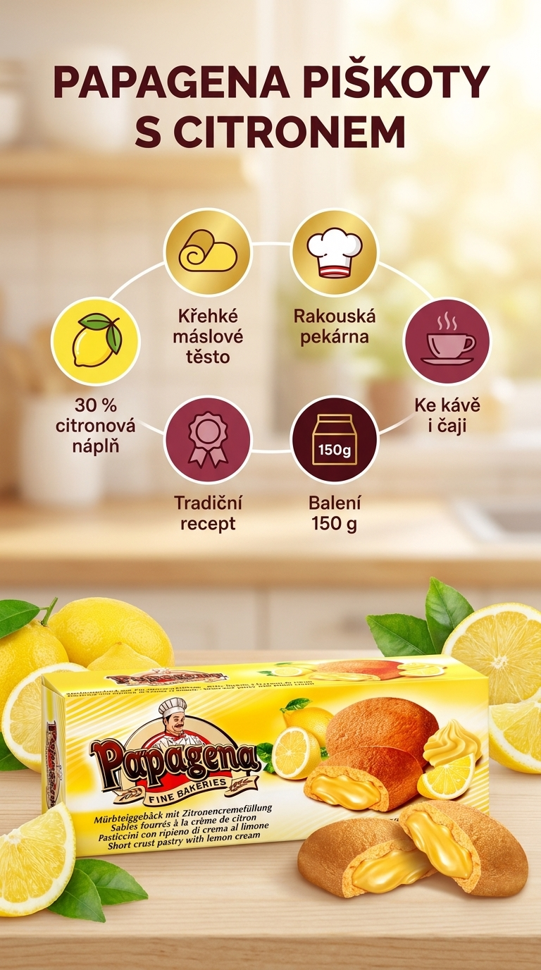 Papagena Piškoty s citronovou náplní - mobilní infografika