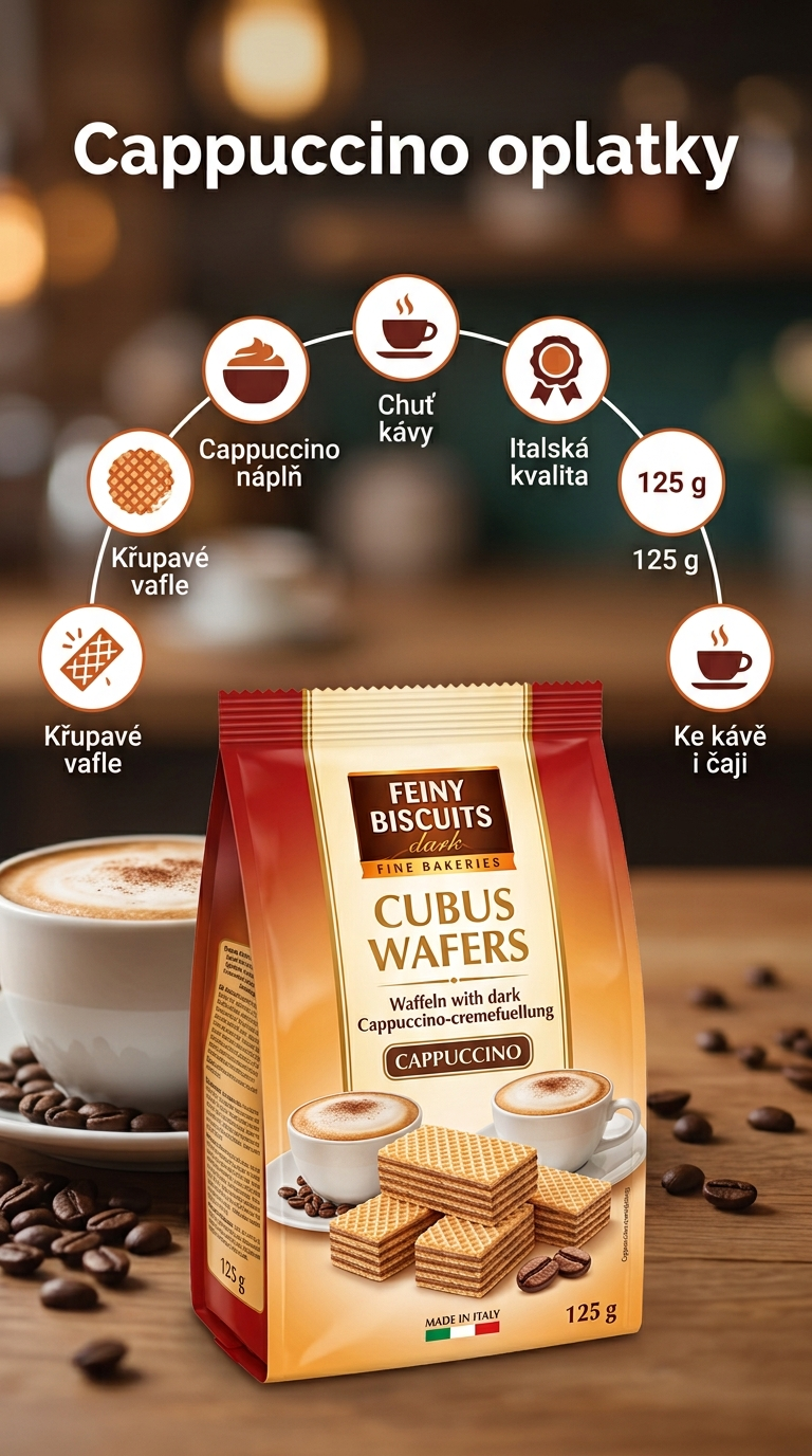 Feiny Biscuits Cappuccino oplatky 125 g - mobilní infografika