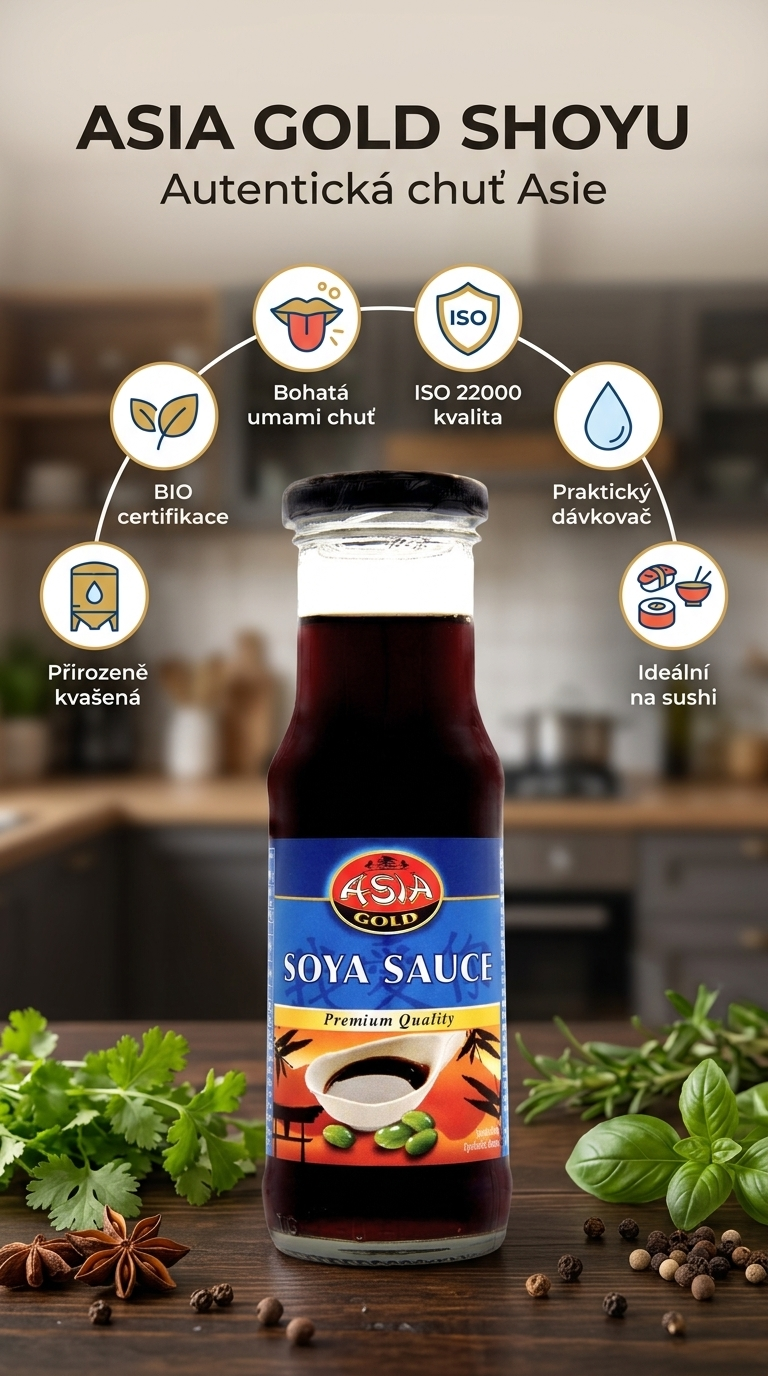 Asia Gold Shoyu sójová omáčka - mobilní infografika