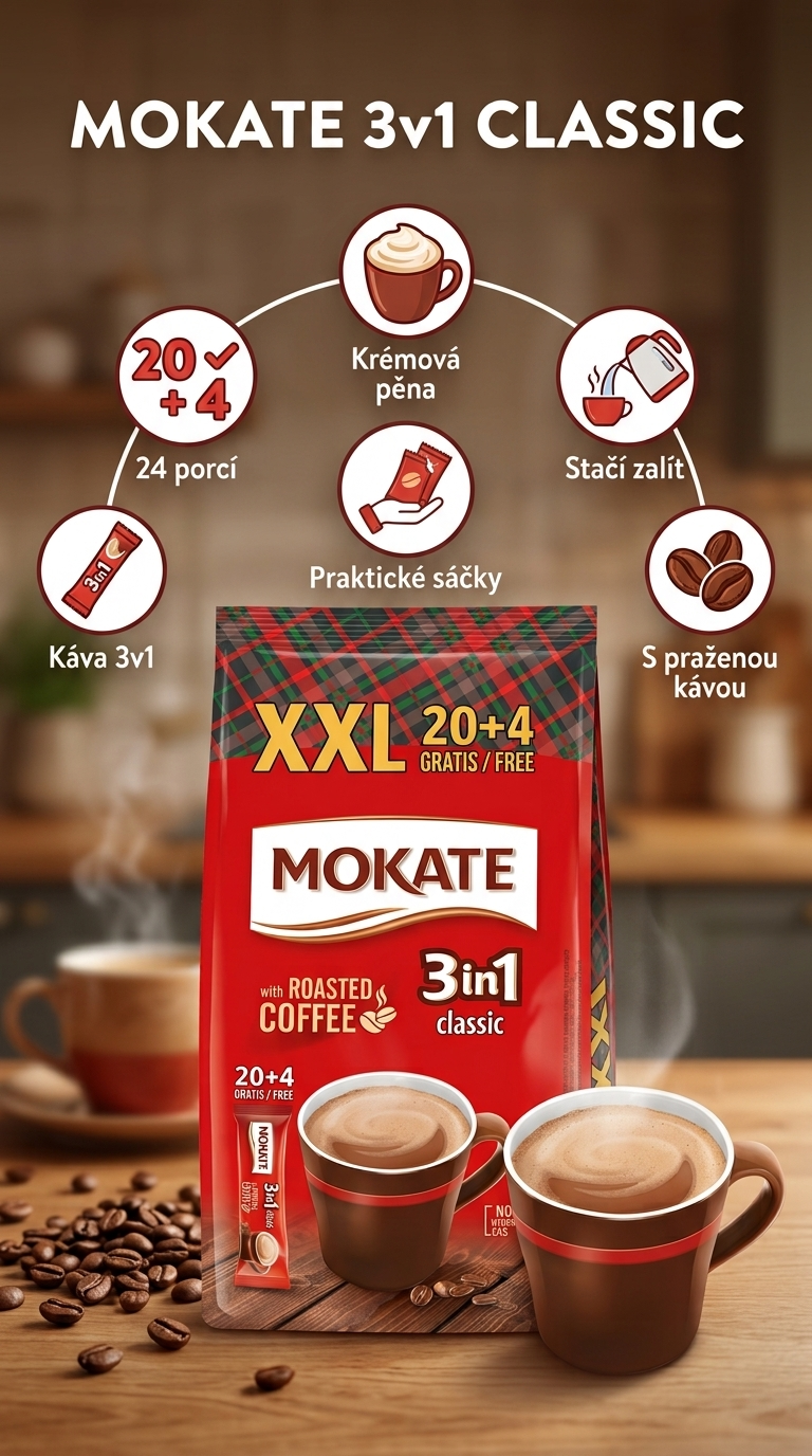 Mokate 3v1 Classic instantní káva - mobilní infografika