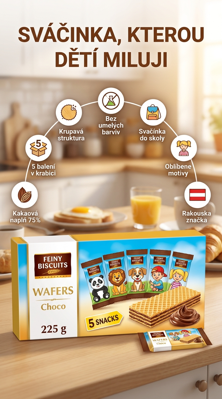Feiny Biscuits dětské oplatky s čokoládovým krémem - mobilní infografika