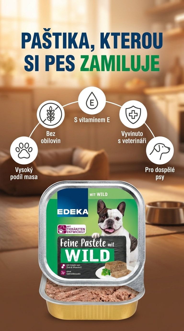 Edeka paštika pro psy se zvěřinou - mobilní infografika