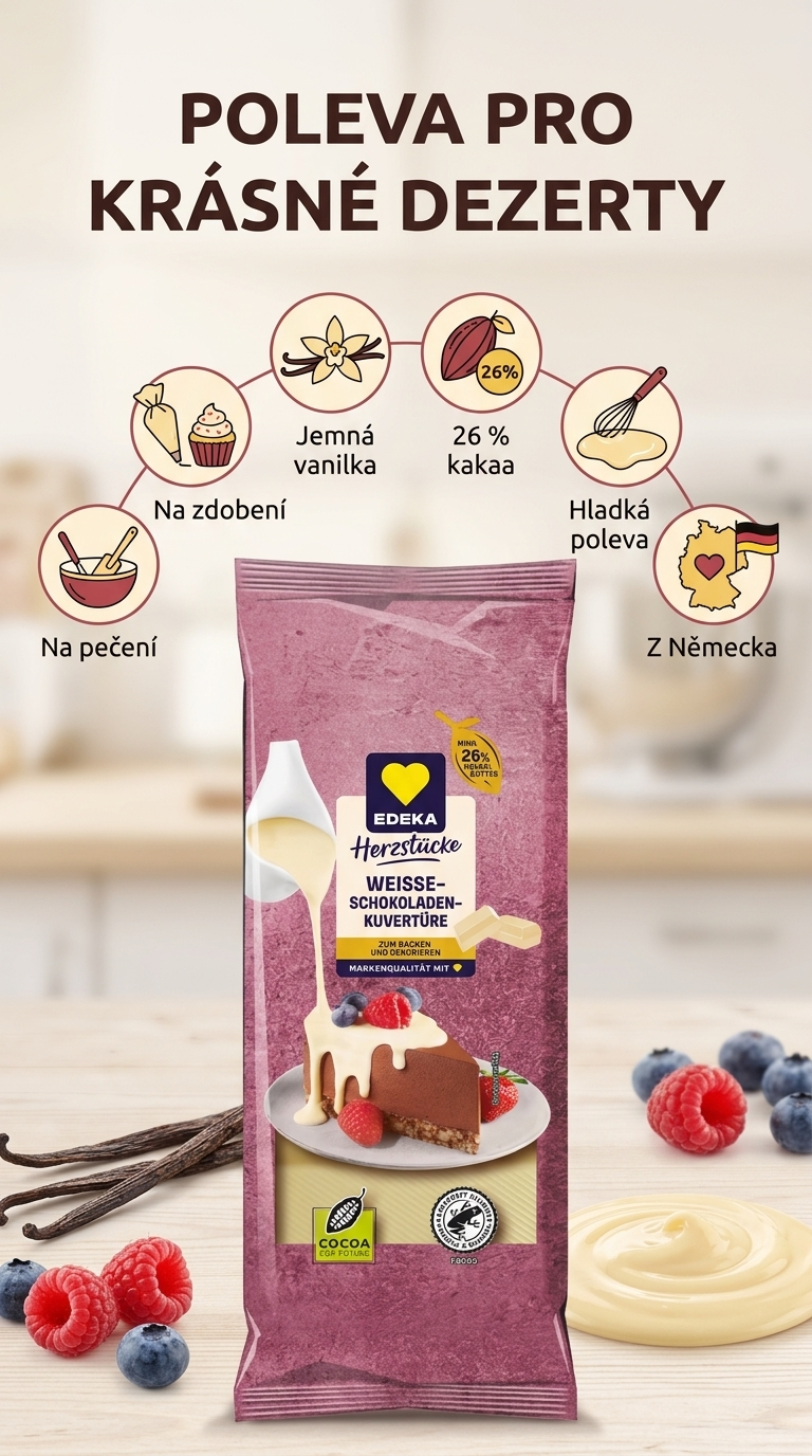 Edeka bílá čokoláda na vaření s vanilkou 200 g - mobilní infografika