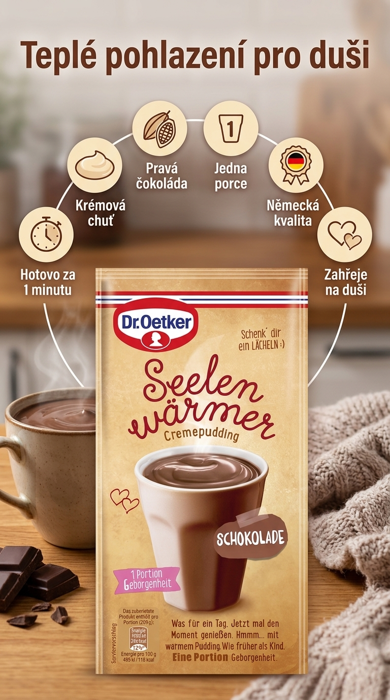 Dr. Oetker instantní pudink do hrníčku čokoláda - mobilní infografika