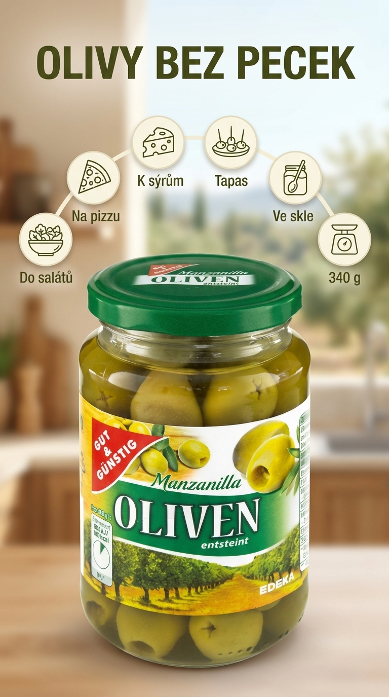 G&G zelené olivy vypeckované 340g - mobilní infografika