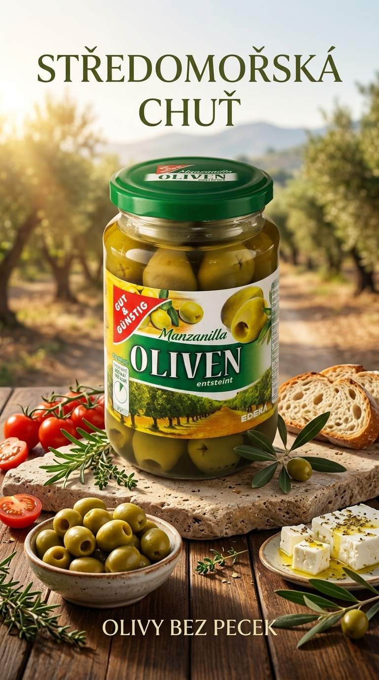 G&G zelené olivy vypeckované 340g - středomořský lifestyle poster