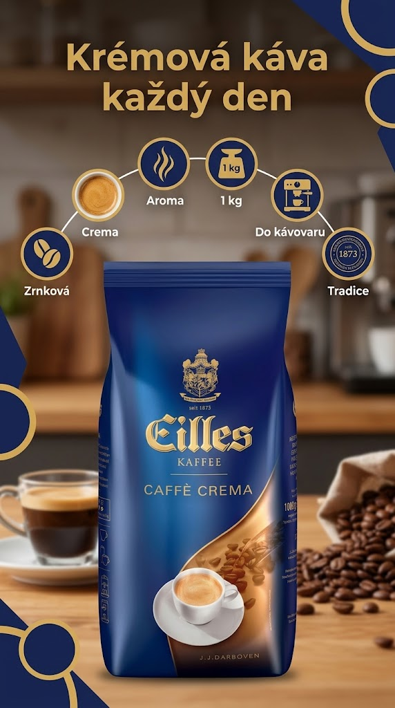 Eilles Caffé Crema <strong>zrnková káva</strong> - mobilní infografika