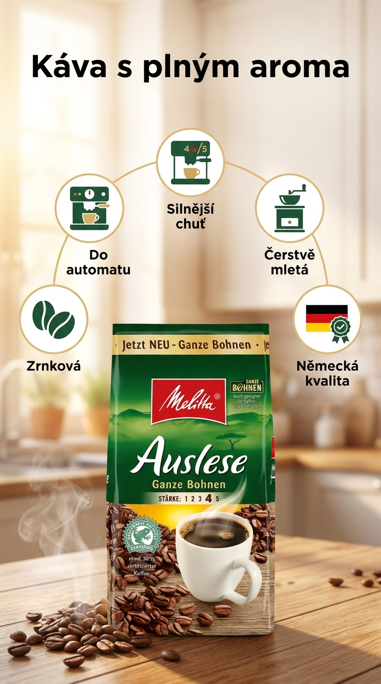 Melitta Auslese zrnková káva - mobilní infografika