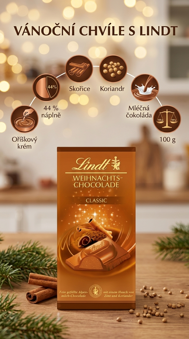 Lindt vánoční čokoláda Classic - mobilní infografika