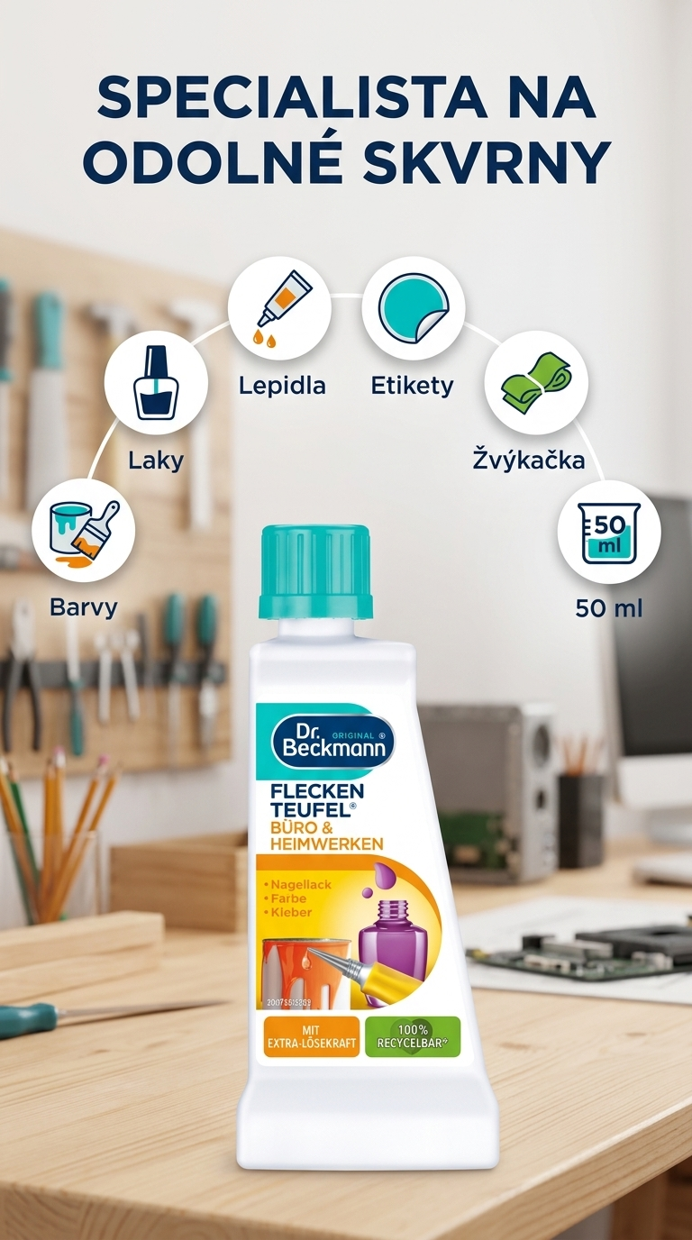 Dr. Beckmann ďáblík na skvrny z kanceláře a dílny - mobilní infografika