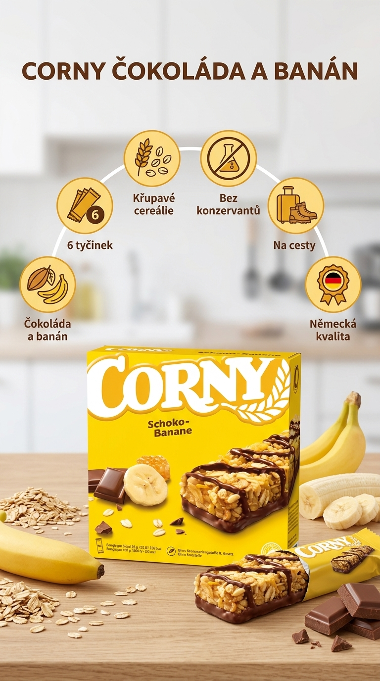 Corny čokoláda a banán - mobilní infografika