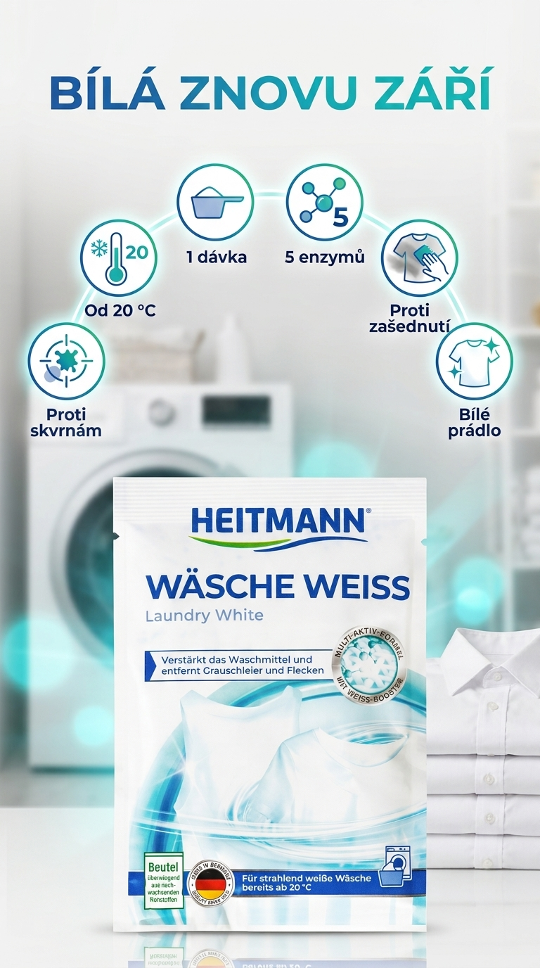 Heitmann bělidlo na bílé prádlo 50 g - mobilní infografika
