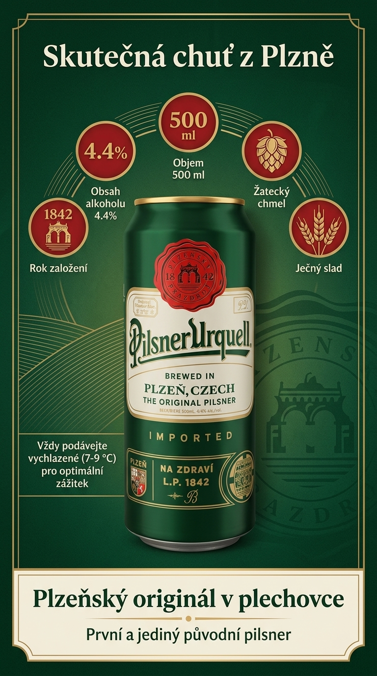 Pilsner Urquell plechovka - mobilní infografika