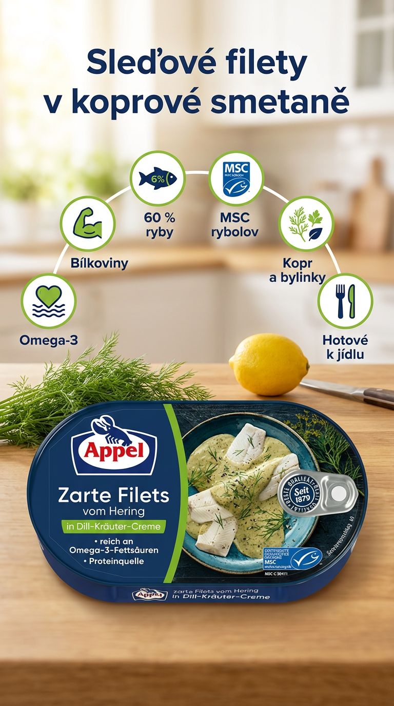 Appel sleďové filety v krému s koprem a bylinkami 200 g - mobilní infografika