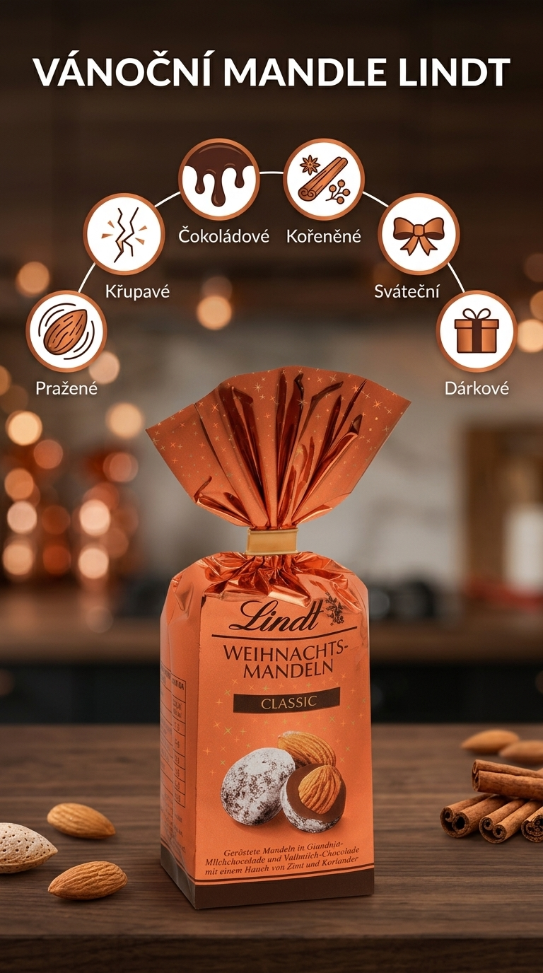 Lindt Vánoční mandle Classic 100 g - mobilní infografika
