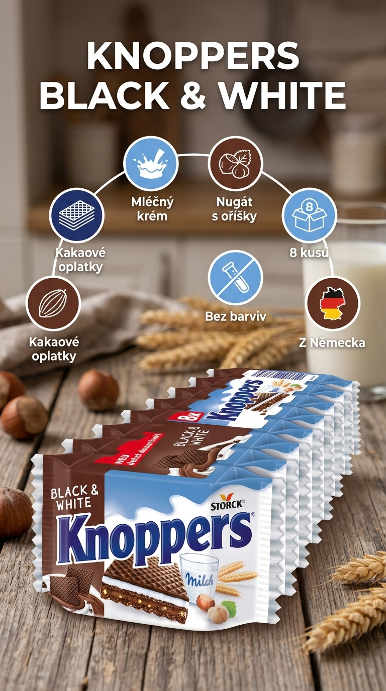 Knoppers Black & White - mobilní infografika