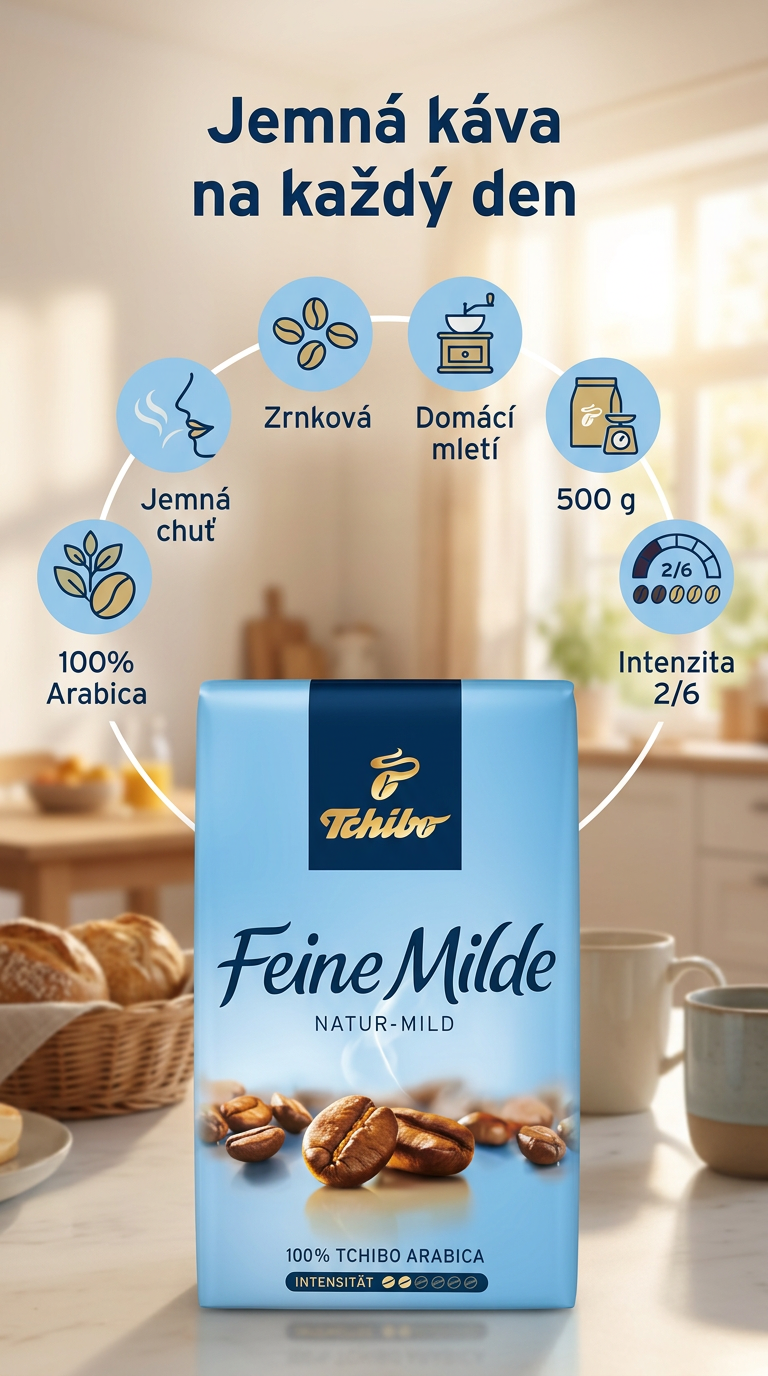 Tchibo Feine Milde zrnková káva - mobilní infografika