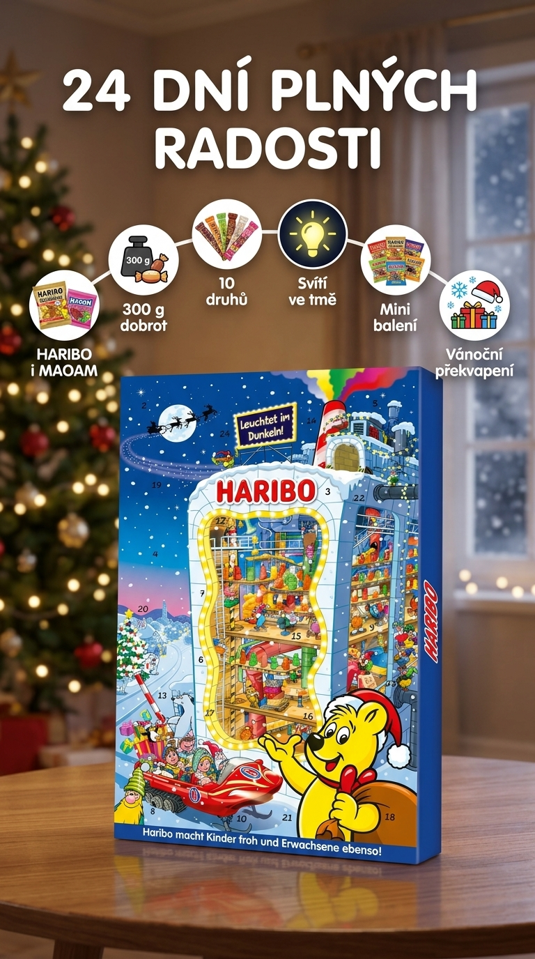 Haribo adventní kalendář 300 g - mobilní infografika