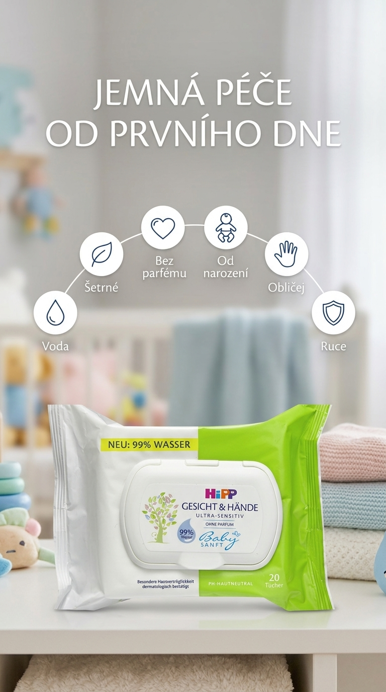 HiPP vlhčené ubrousky Ultrasensitiv - mobilní infografika