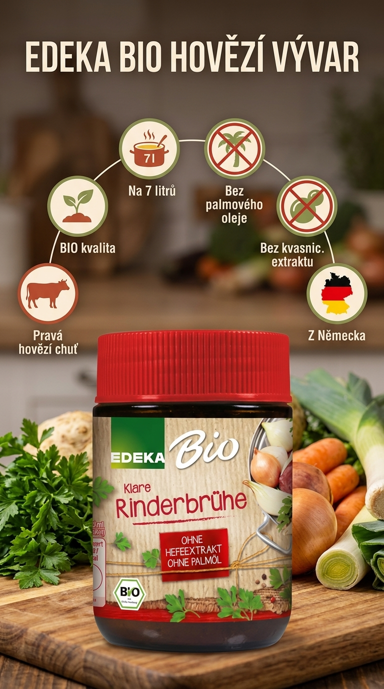 Edeka Bio hovězí vývar - mobilní infografika